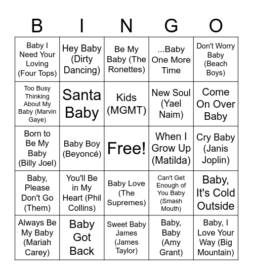 Kat's Baby Shower Bingo Card