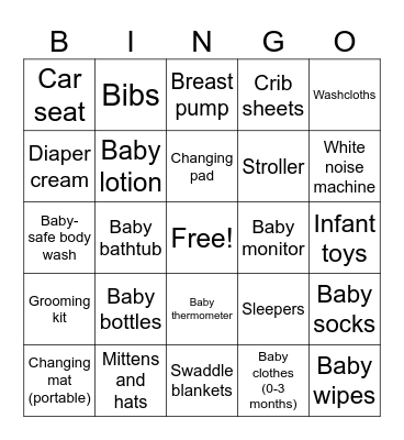 Baby Shower Bingo Card