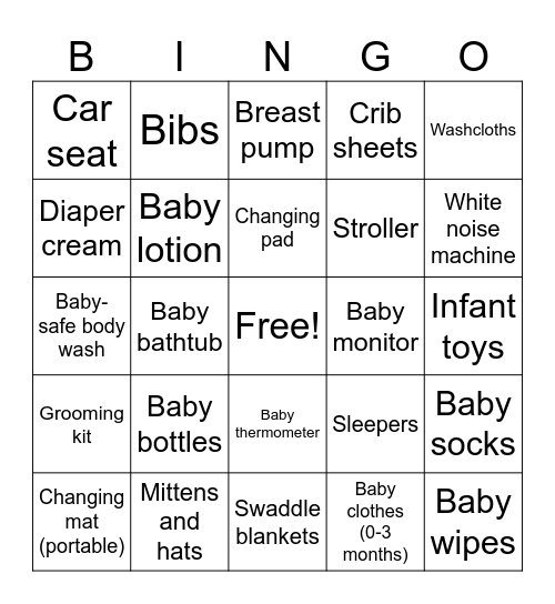 Baby Shower Bingo Card