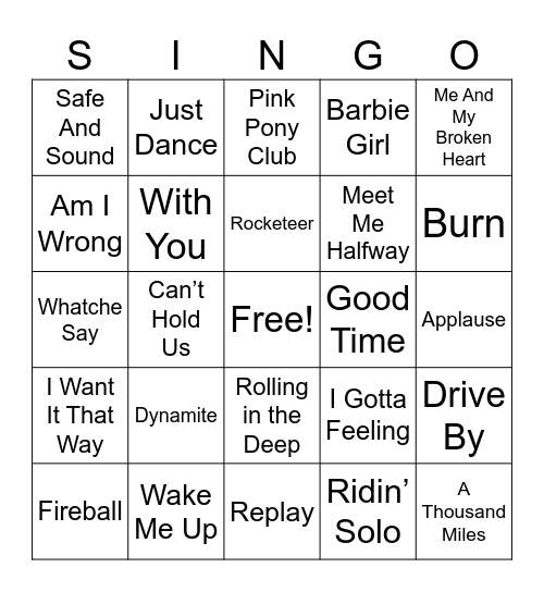 Classic Hits Bingo Card