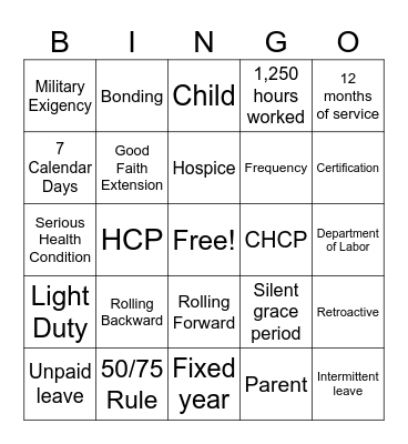 FMLA Recap 4.7 Bingo Card