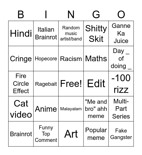 Untitled Bingo Card
