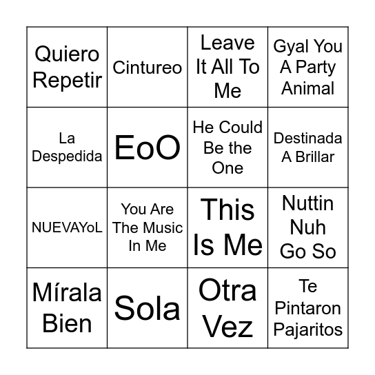 Bingo Musical Bingo Card