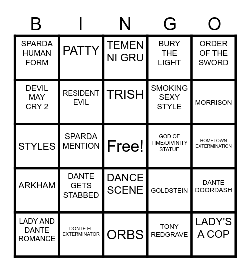 DEVIL MAY BUNGUS Bingo Card