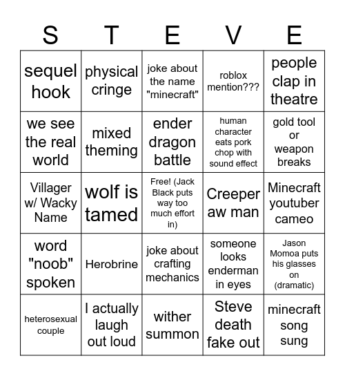Minecraft BINGO Card