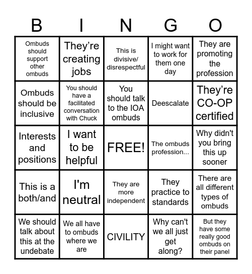 POP Bingo Card