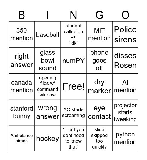 Discrete CS250 Bingo Card