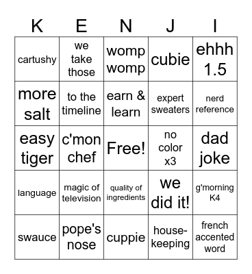 Chef Kenji Bingo Card