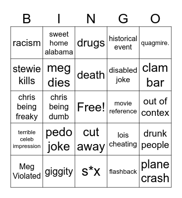 Family Guy Bingo Card
