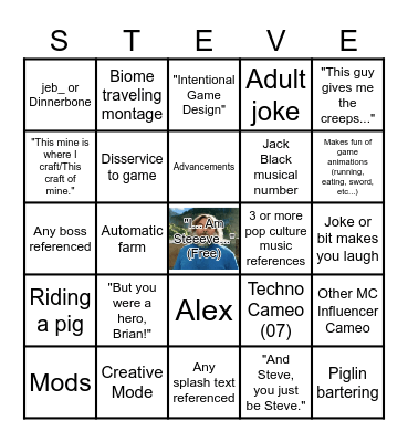 Minecraft Movie Bingo Card