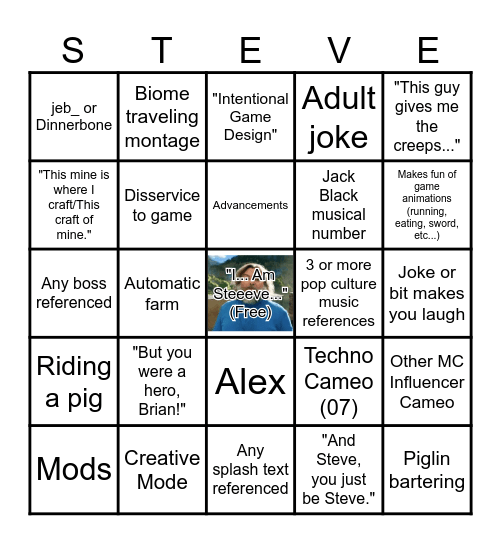 Minecraft Movie Bingo Card