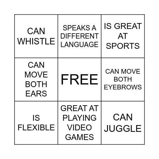 B I N G O Bingo Card