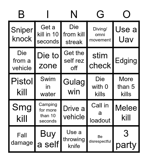 Warzone bingo MW3 Bingo Card