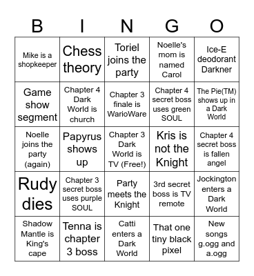 Deltarune Chapter 3+4 Bingo Card