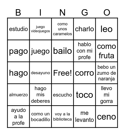 Present Tense Verb BINGO Card