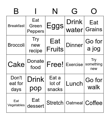 Healthy eating Bingo Card