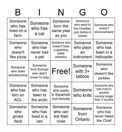 Skill Shift Social Bingo Card