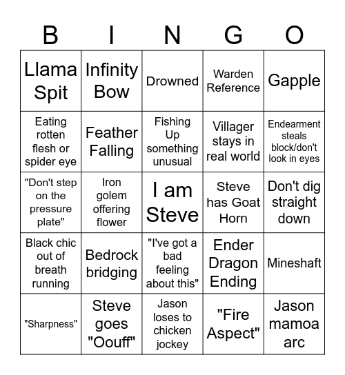 Tyson Minecraft Bingo Card