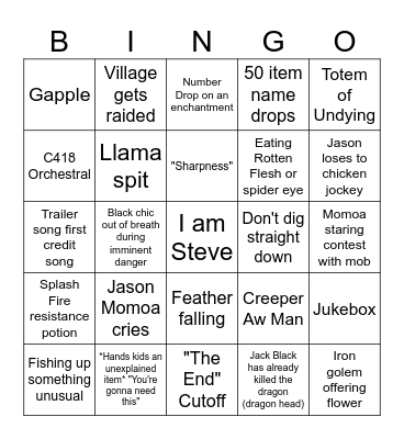 Nathan Minecraft Bingo Card
