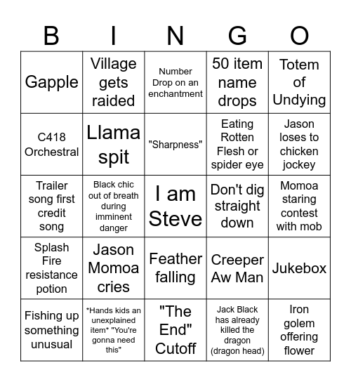 Nathan Minecraft Bingo Card