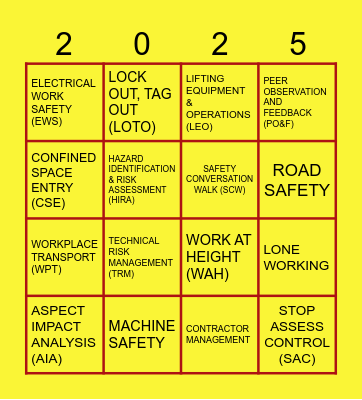 MARS Wrigley Safety BINOG Bingo Card