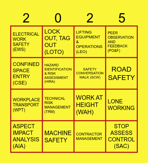 MARS Wrigley Safety BINOG Bingo Card