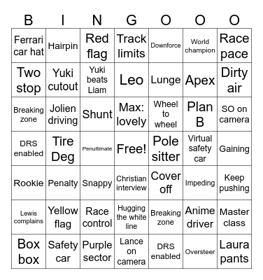 F1 Japan Bingo! Bingo Card