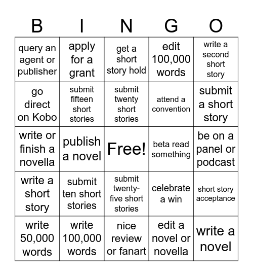 2025 Writer Bingo Card