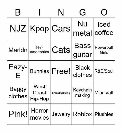 Bunnie's Bingo Card
