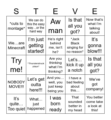 Minecraft Movie Bingo Card
