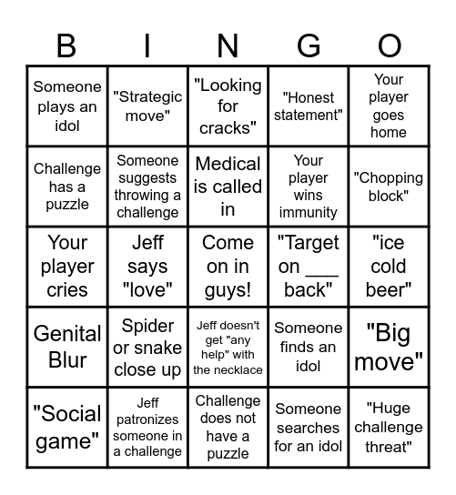 Survivor Bingo Card