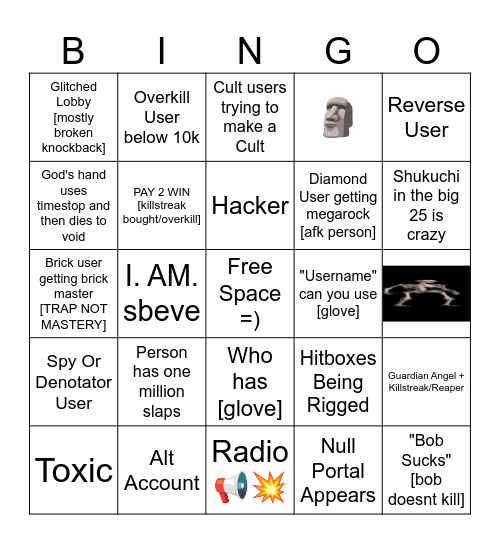 Slap battles bingo Card