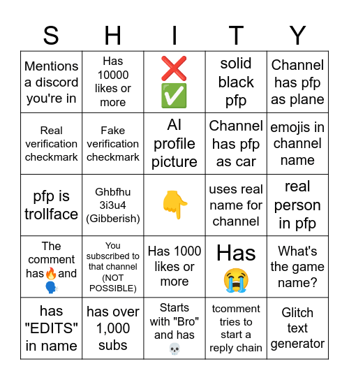 comment bingo Card