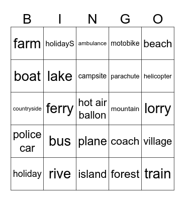 Project 1 transport Bingo Card