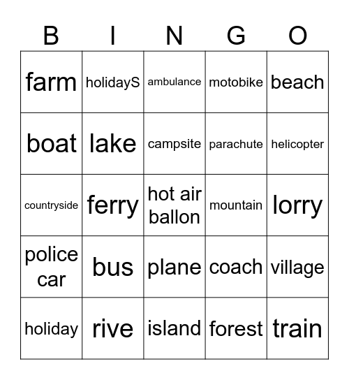 Project 1 transport Bingo Card
