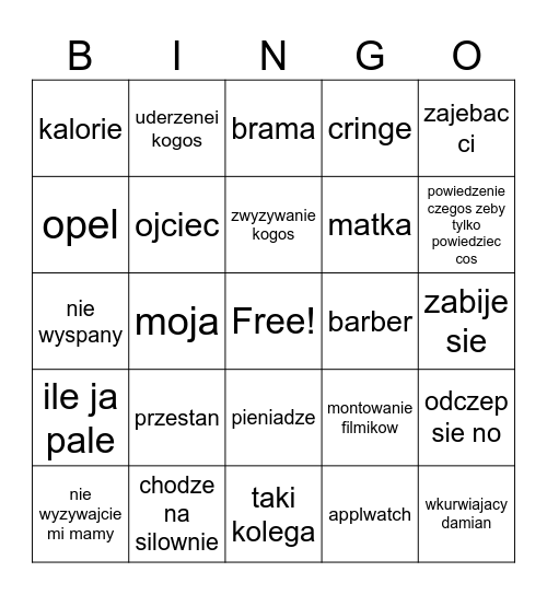 Damian bingo Card