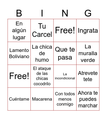BINGO MUSICAL Bingo Card