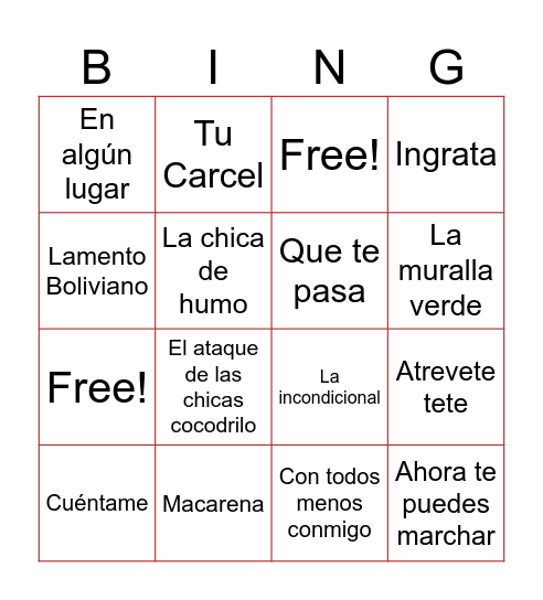 BINGO MUSICAL Bingo Card