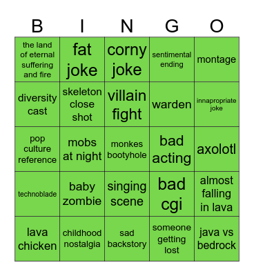 mc movie Bingo Card