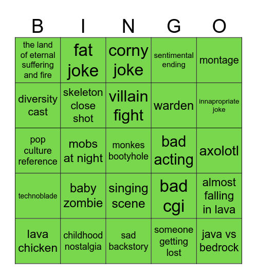 mc movie Bingo Card