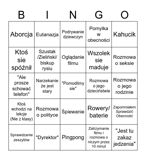 Wszołek Bingo Card