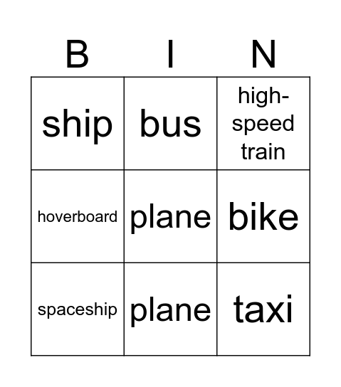 TRAVEL Bingo Card