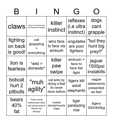 cat fanboy bingo Card