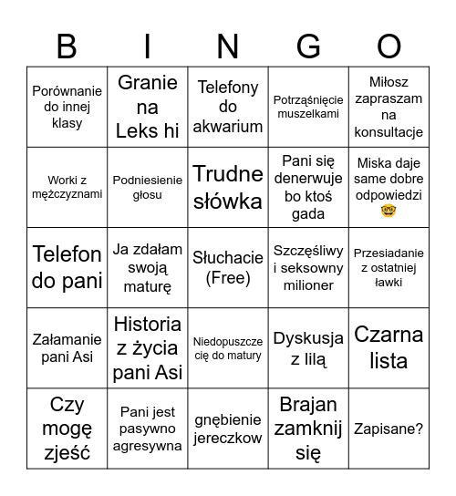 Język Polski bingo Card
