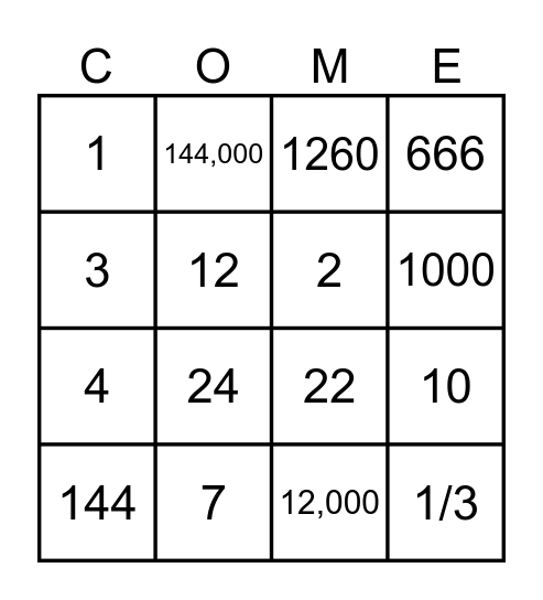 REVELATION BINGO Card