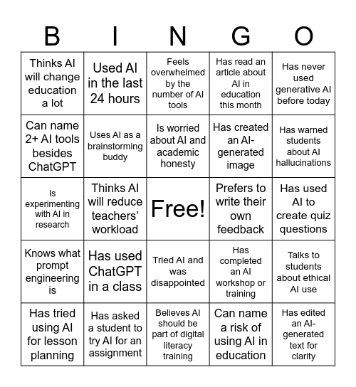 AI Guide Academy Bingo Card