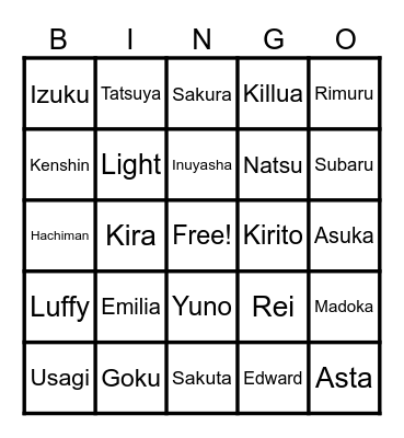 Anime Bingo Card