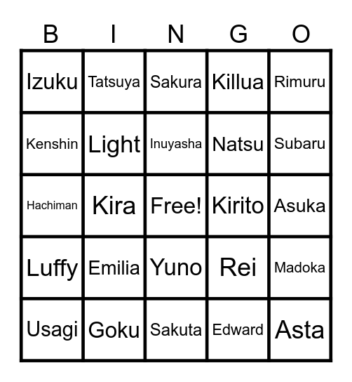 Anime Bingo Card