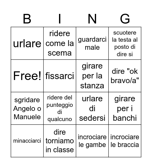 cosa farà  la prof patrix? Bingo Card
