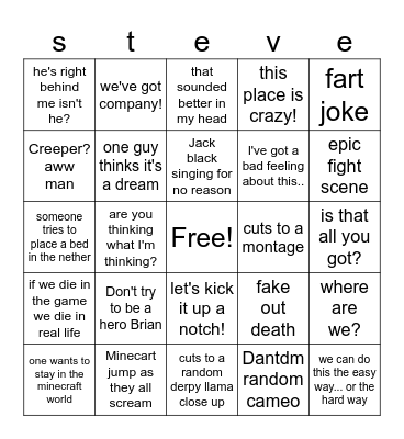 MINECRAFT MOVIE BINGO Card